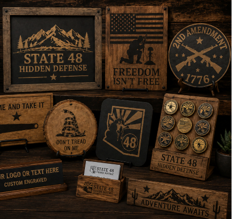 State 48 Hidden Defense custom engraving detail